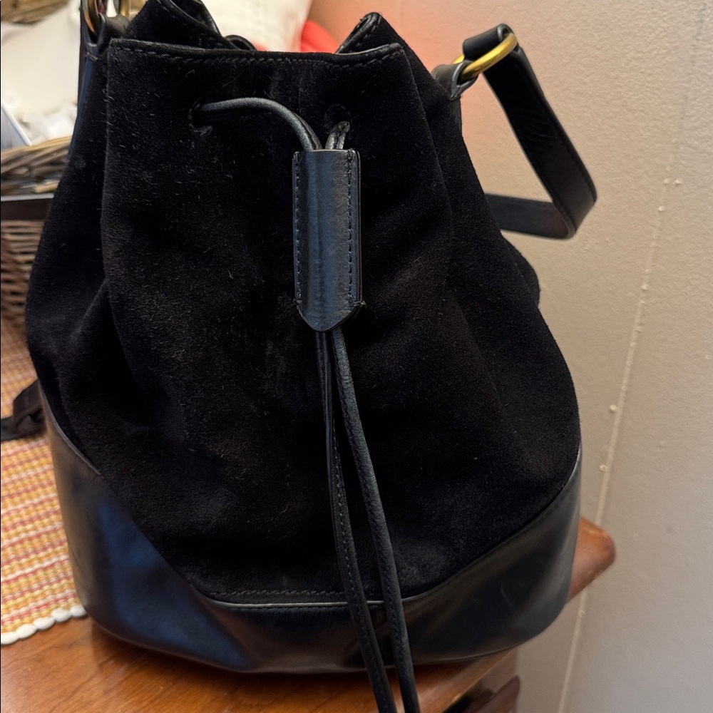 Frye Black Suede and Leather Bucket Bag